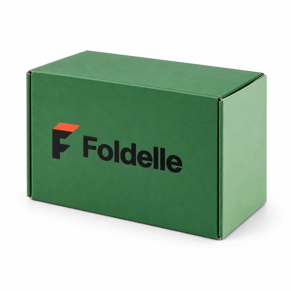 Alternate view of the grass green with pale mint accents auto-lock base cartons with Foldelle artwork