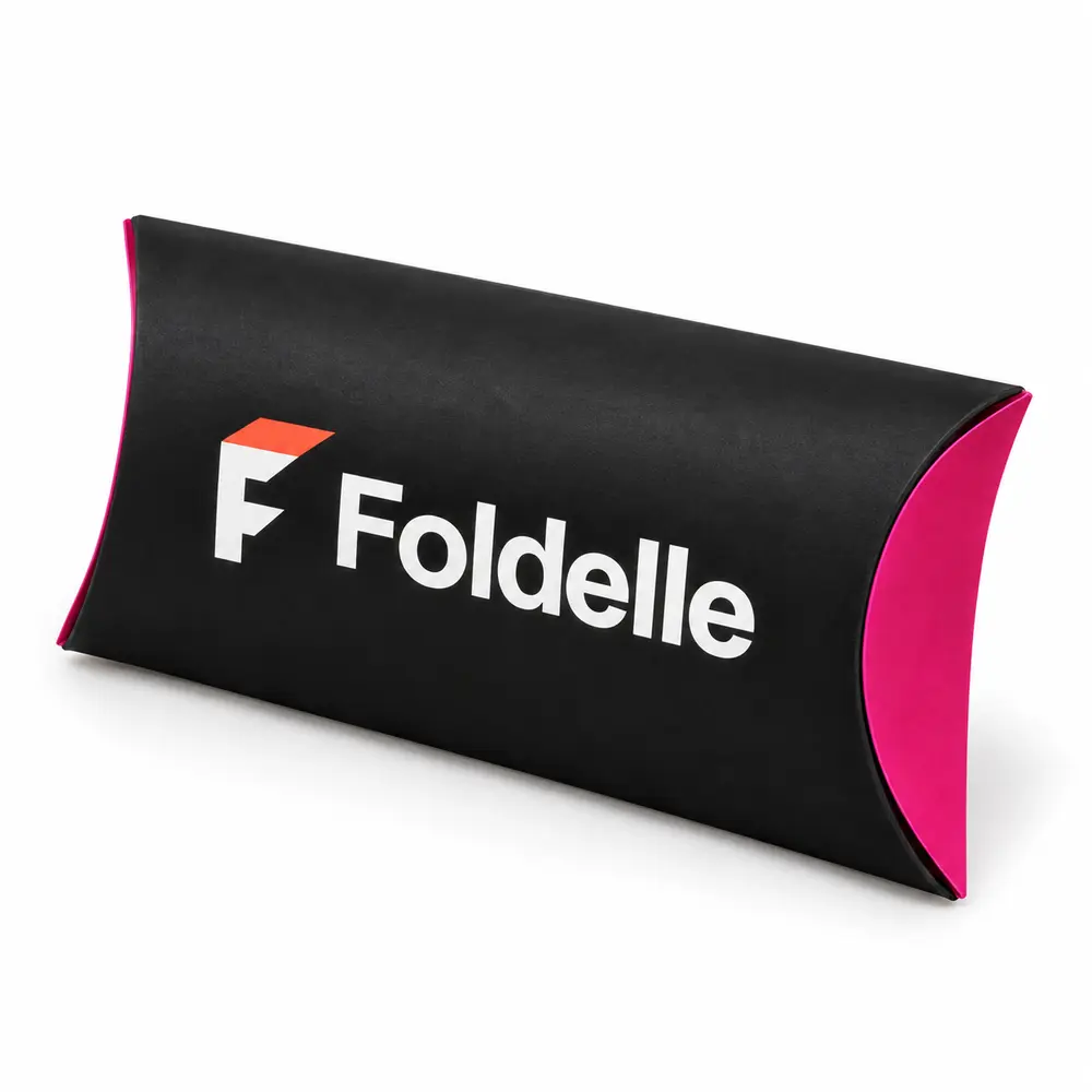 Alternate view of the black with fuchsia accents pillow packs with Foldelle artwork