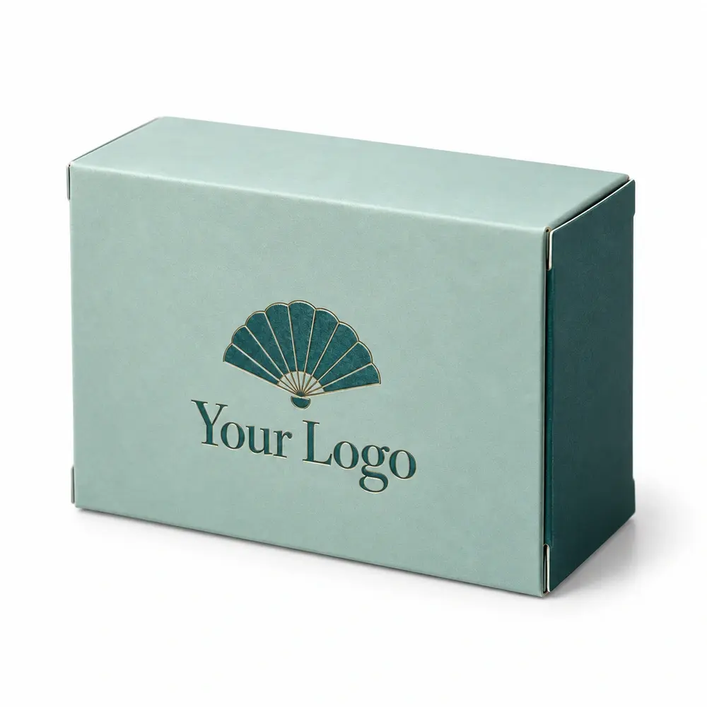 Alternate view of the seafoam with deep teal accents straight tuck cartons with Your Logo artwork