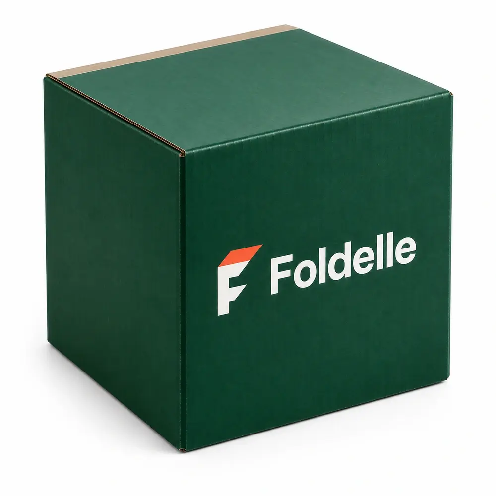 Alternate view of the emerald with champagne accents full-overlap shippers with Foldelle artwork