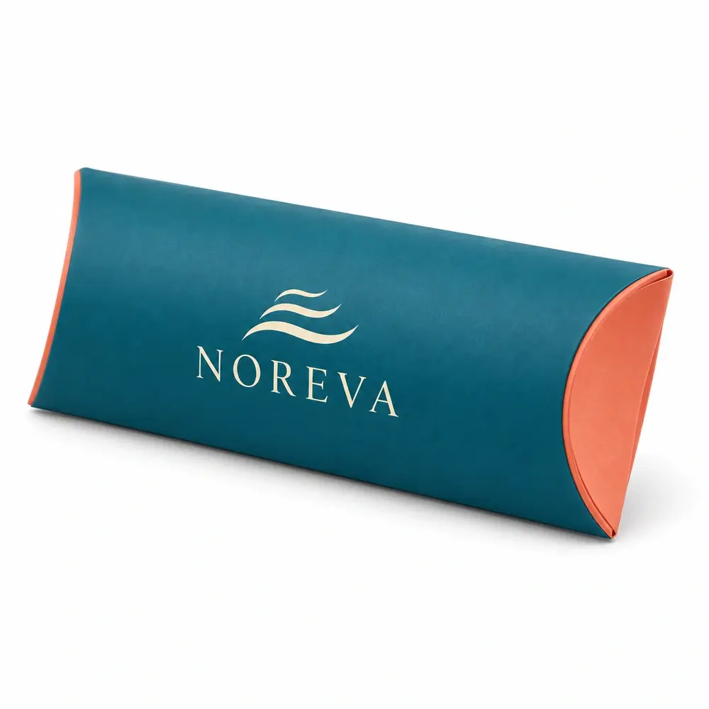 Alternate view of the kingfisher teal with coral accents pillow packs with NOREVA artwork