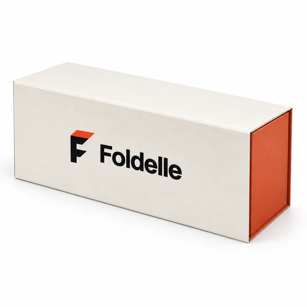 Alternate view of the ivory with terracotta accents collapsible magnetic boxes with Foldelle artwork