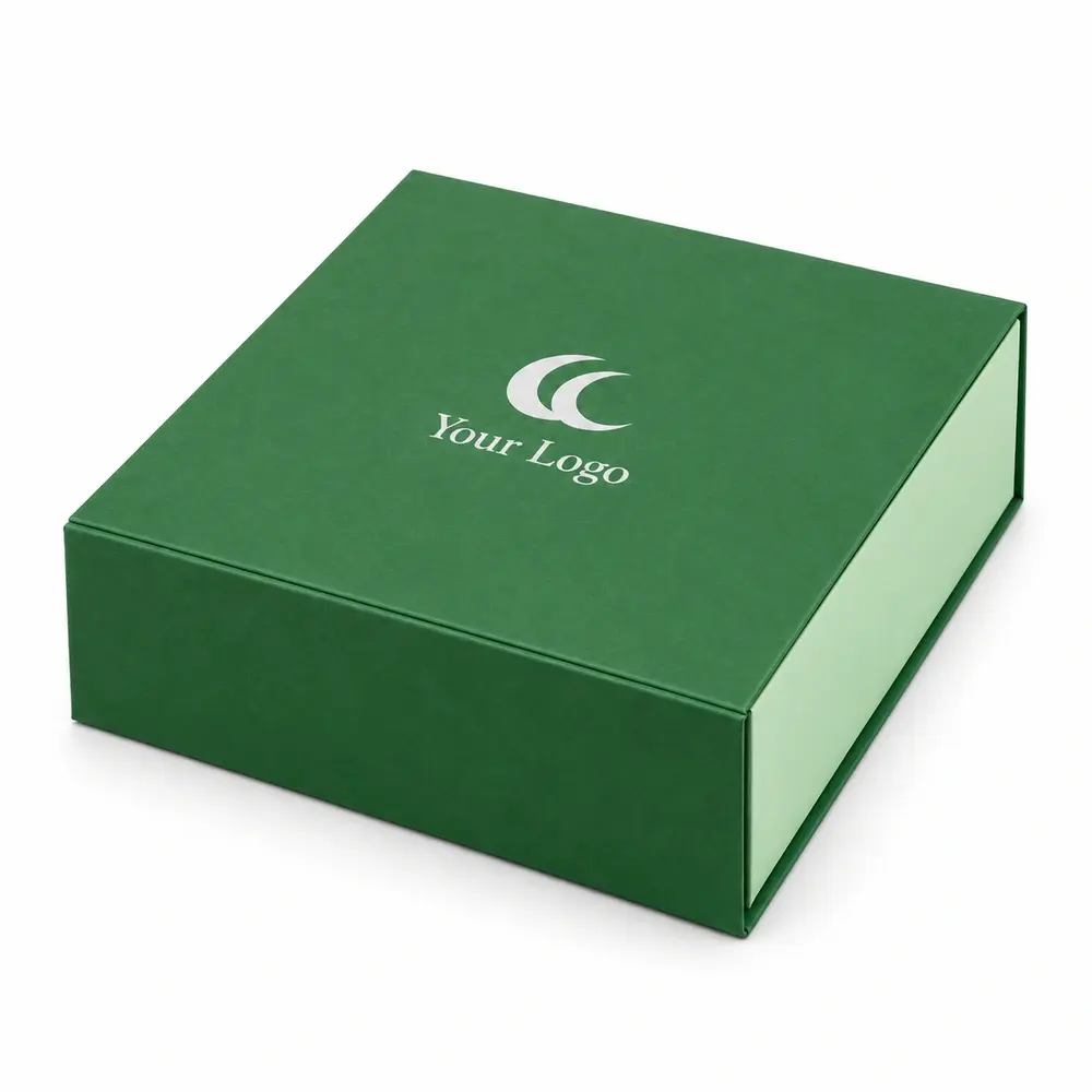 Alternate view of the grass green with pale mint accents collapsible magnetic boxes with Your Logo artwork