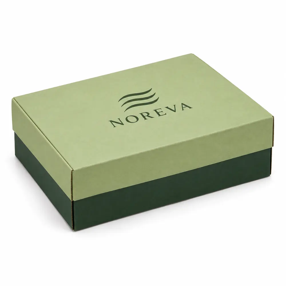 Alternate view of the pistachio with forest green accents two-piece postal boxes with NOREVA artwork