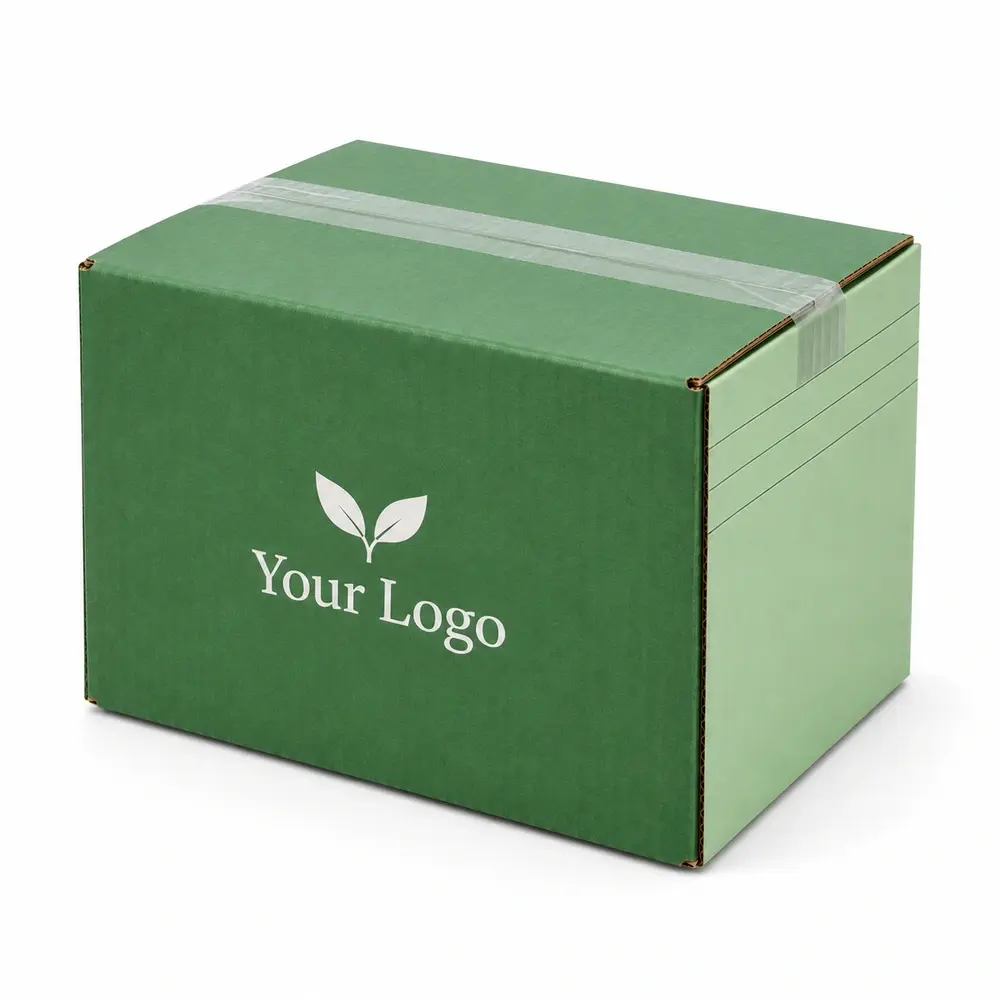 Alternate view of the grass green with pale mint accents adjustable-depth shippers with Your Logo artwork