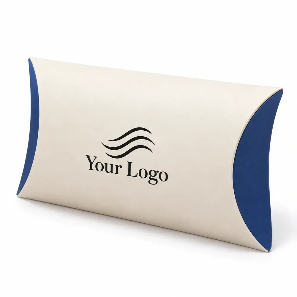 Alternate view of the cream with royal blue accents pillow packs with Your Logo artwork