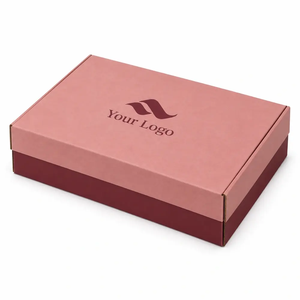 Alternate view of the dusty rose with burgundy accents two-piece postal boxes with Your Logo artwork