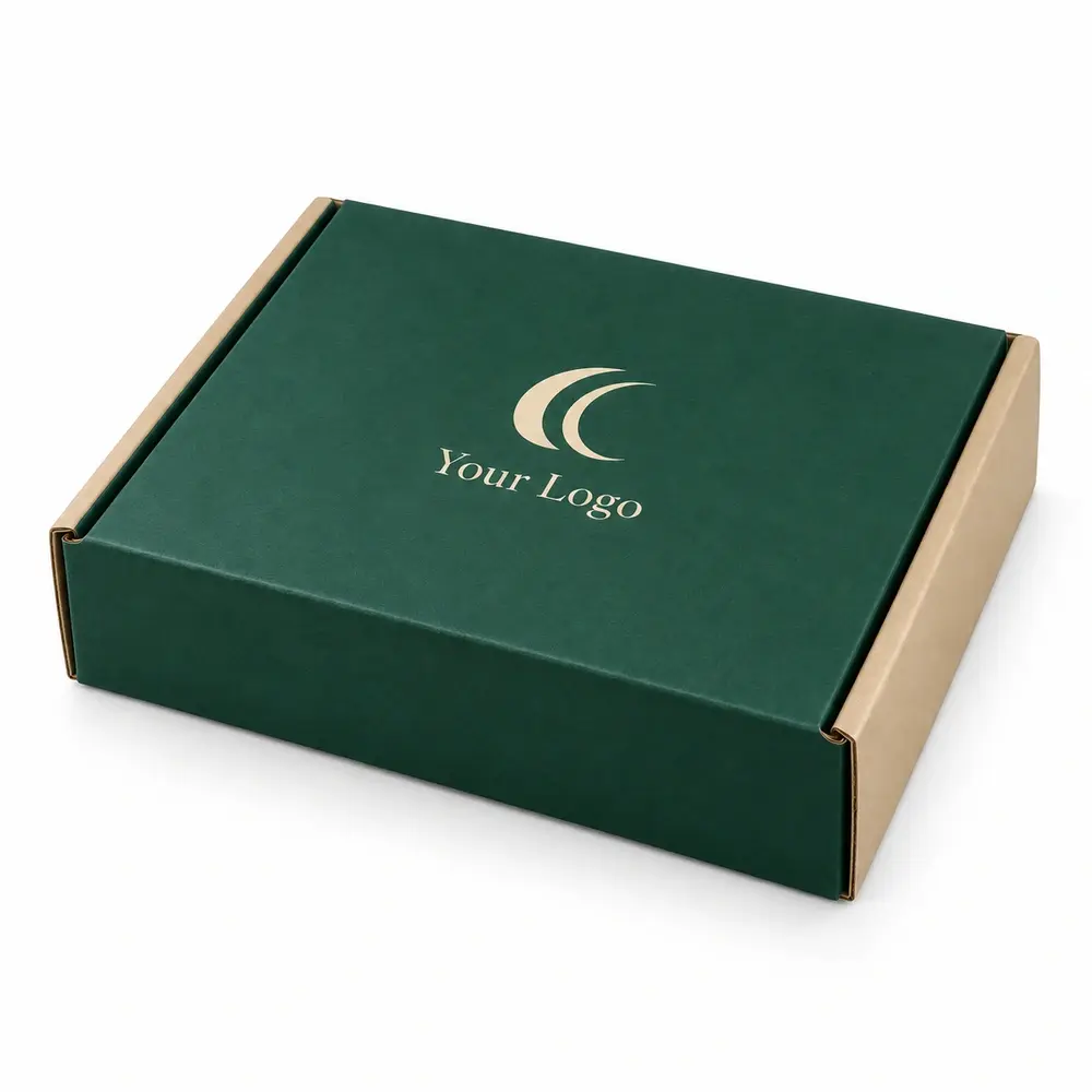 Alternate view of the emerald with champagne accents wraparound mailers with Your Logo artwork