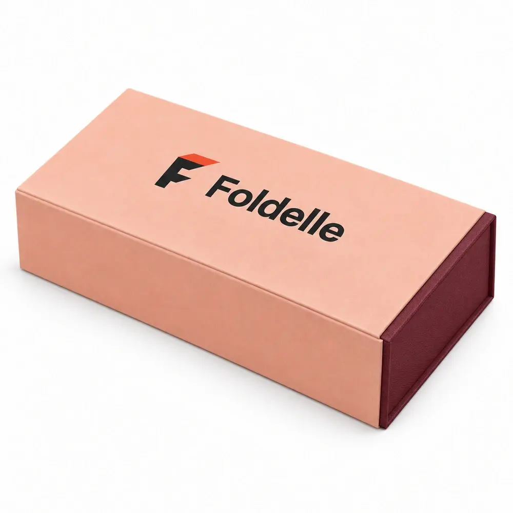 Alternate view of the peach with burgundy accents hinged keepsake boxes with Foldelle artwork