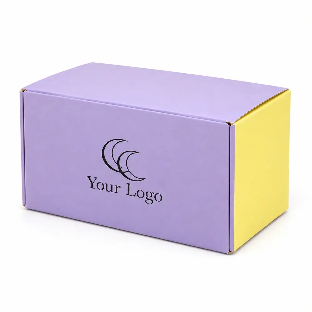 Alternate view of the lavender with lemon yellow accents auto-lock base cartons with Your Logo artwork