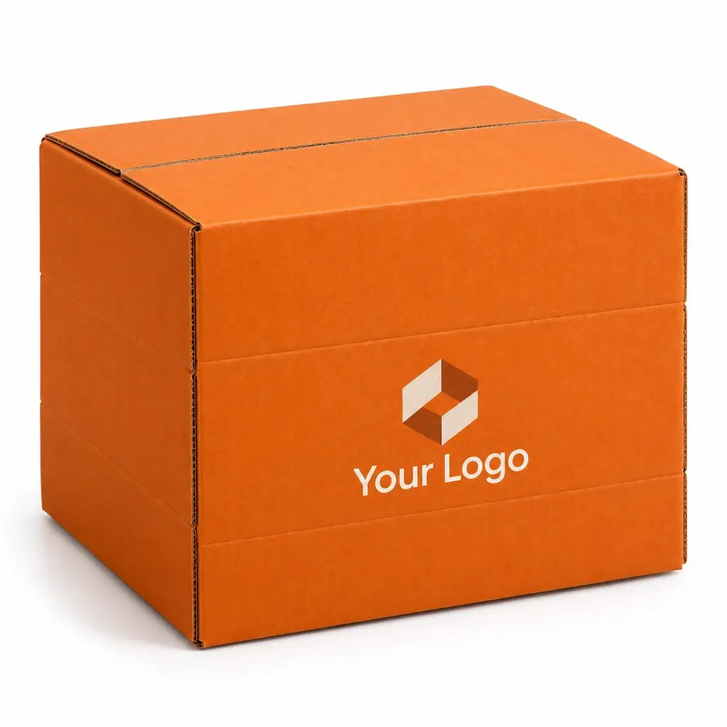 orange multi-depth shipper with Your Logo logo printing on a white background