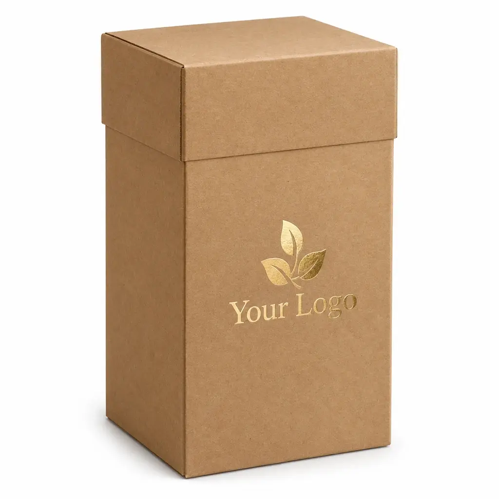 kraft brown telescoping shipper with Your Logo logo printing on a white background