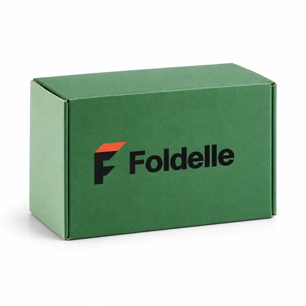 grass green with pale mint accents auto-lock base cartons with Foldelle logo printing on a white background