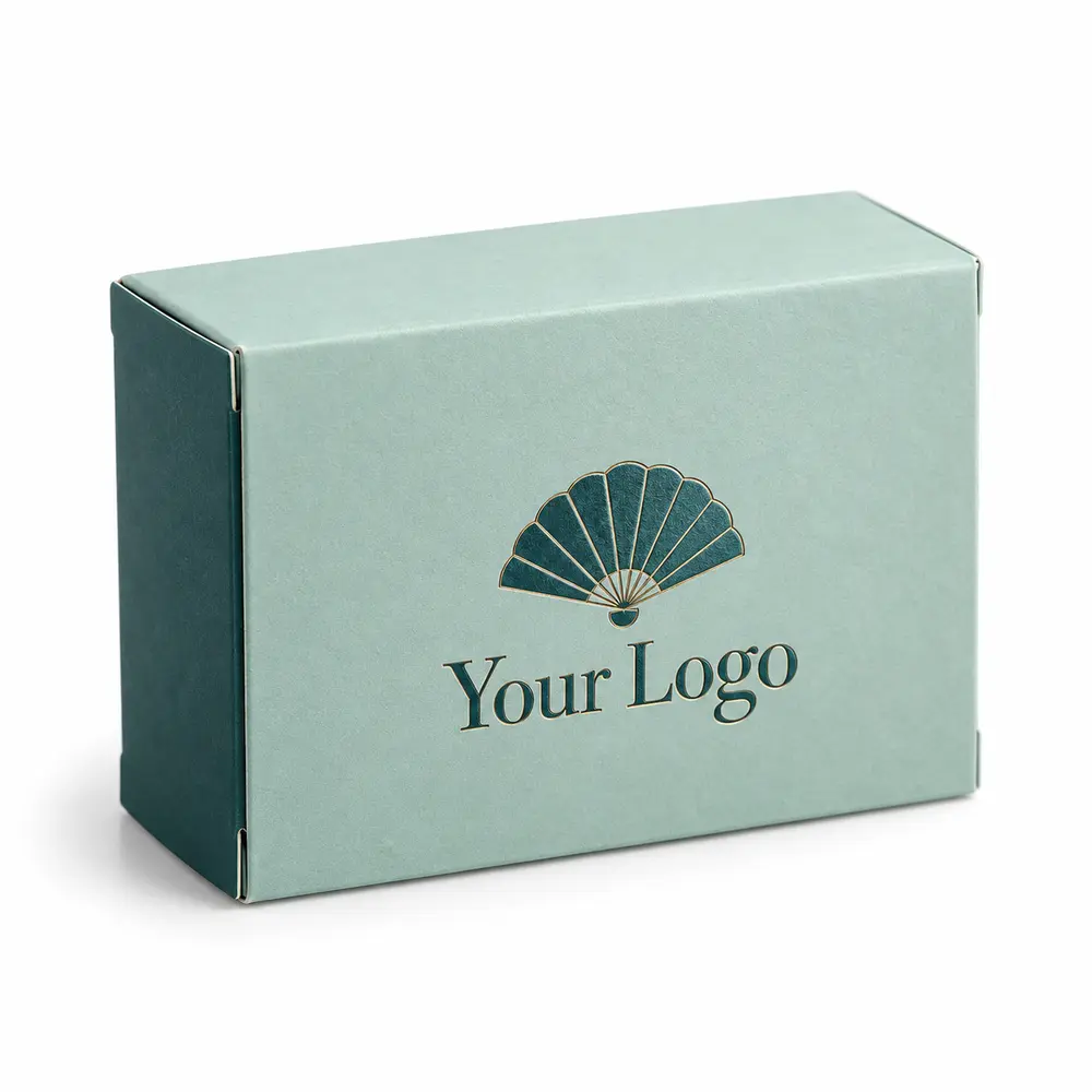 seafoam with deep teal accents straight tuck cartons with Your Logo logo printing on a white background