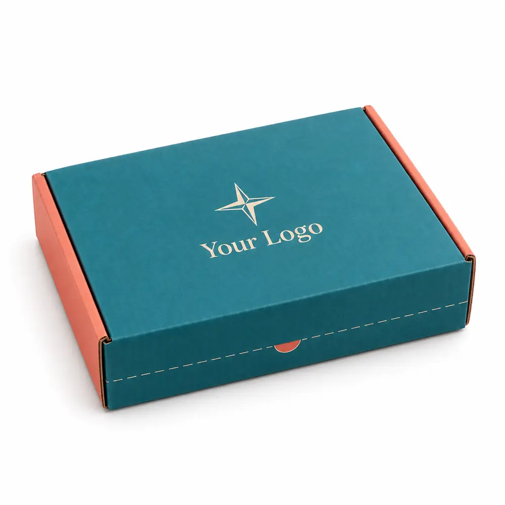 kingfisher teal with coral accents resealable mailer boxes with Your Logo logo printing on a white background
