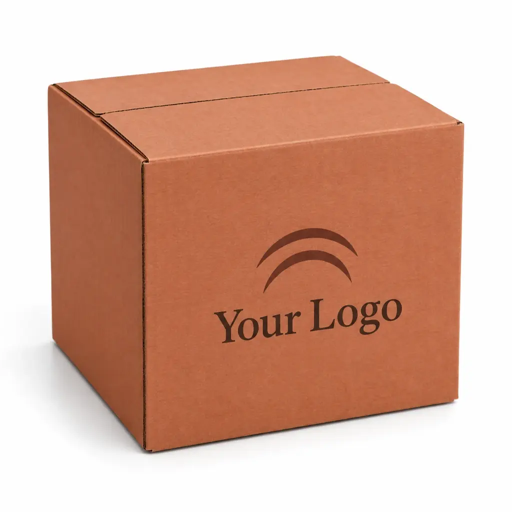 terracotta partitioned shipper with Your Logo logo printing on a white background
