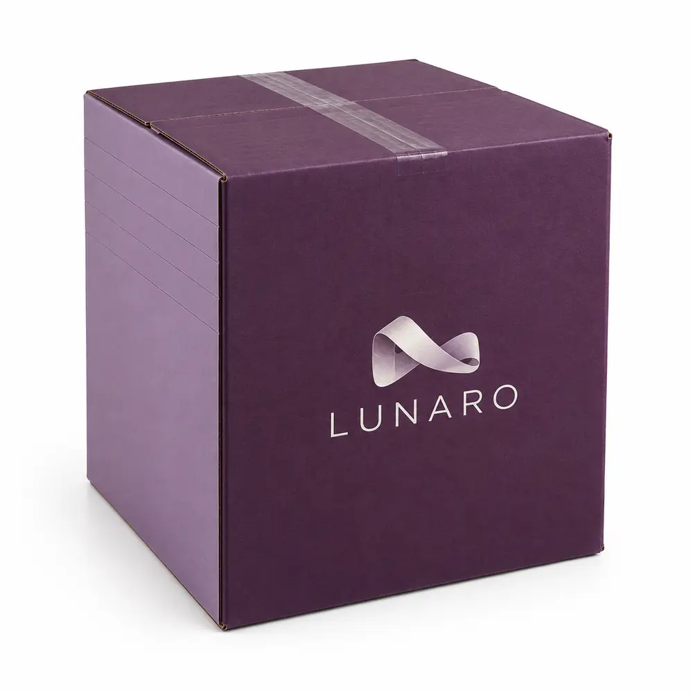 plum with lilac accents adjustable-depth shippers with LUNARO logo printing on a white background