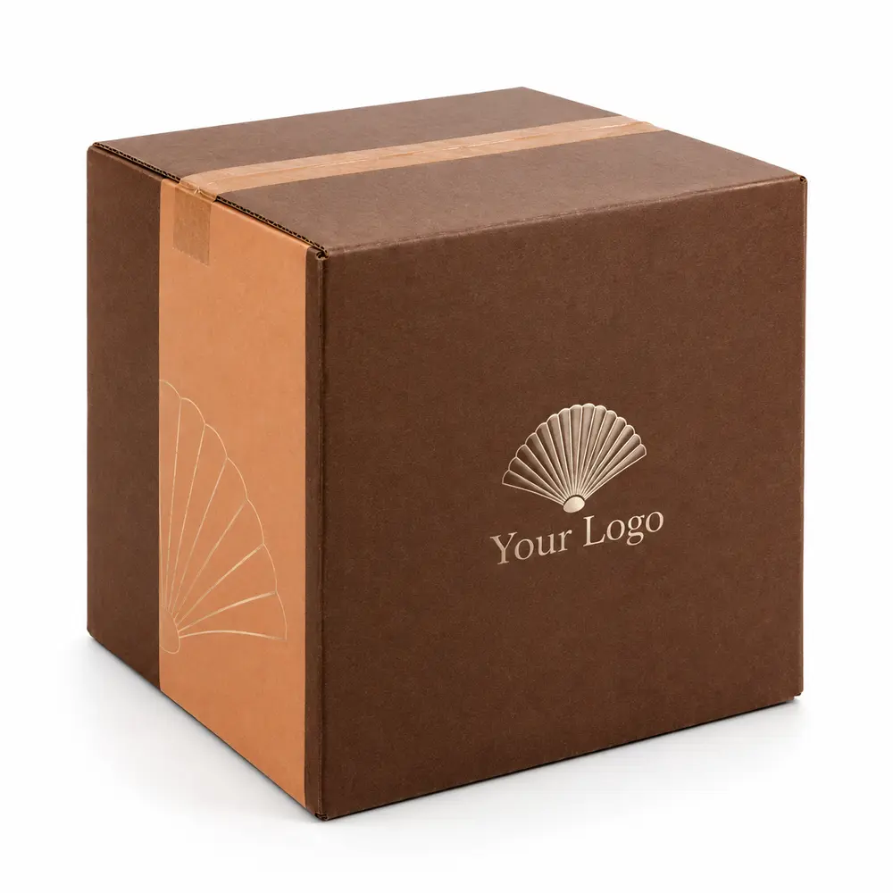 chocolate brown with apricot accents regular slotted shippers with Your Logo logo printing on a white background