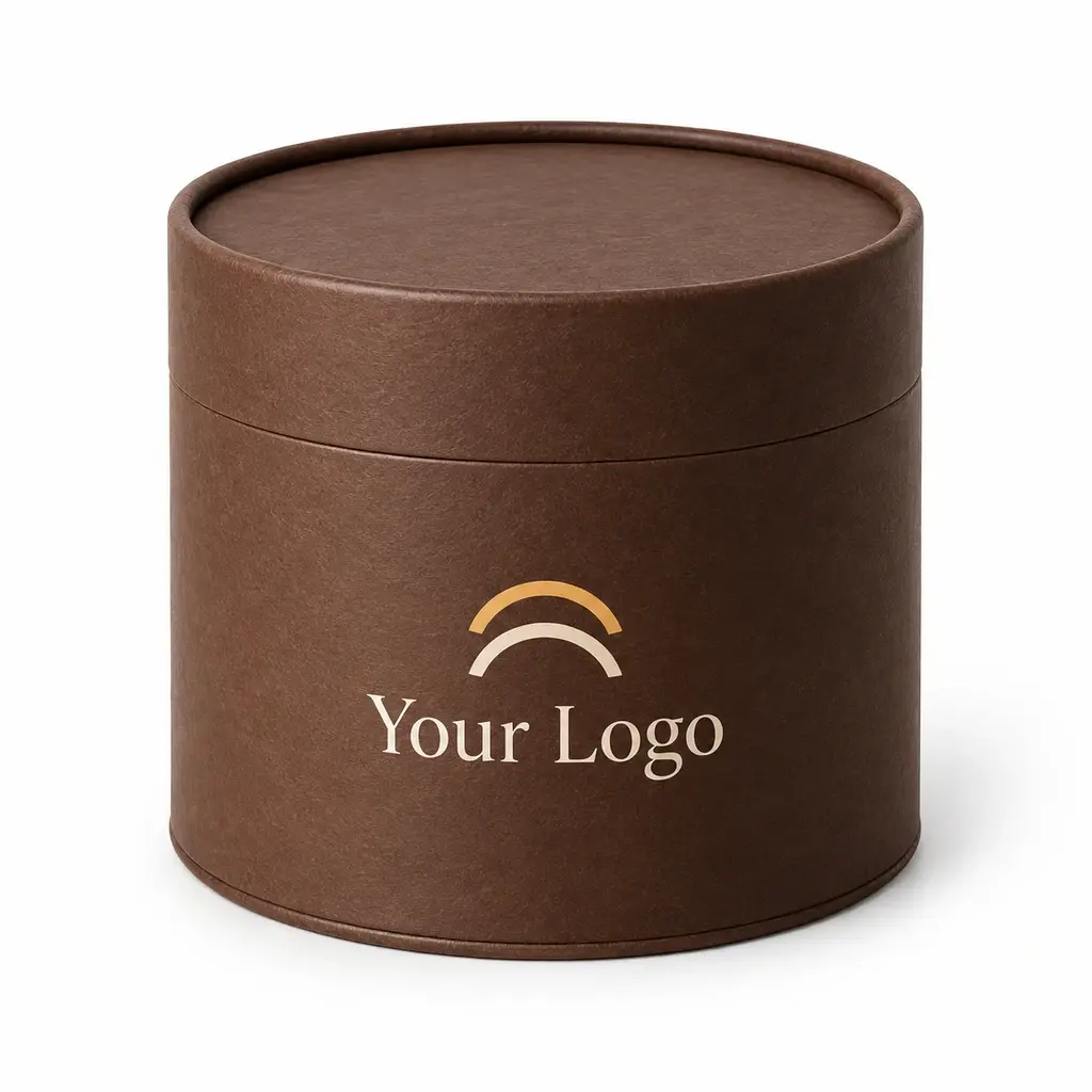 espresso brown rolled-edge tube with Your Logo logo printing on a white background