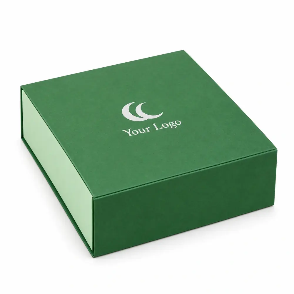 grass green with pale mint accents collapsible magnetic boxes with Your Logo logo printing on a white background