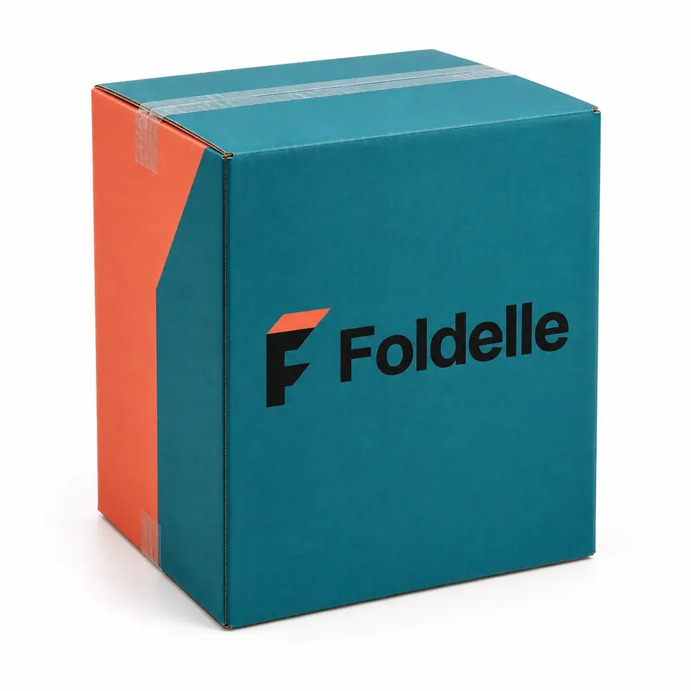 kingfisher teal with coral accents divided transit cartons with Foldelle logo printing on a white background