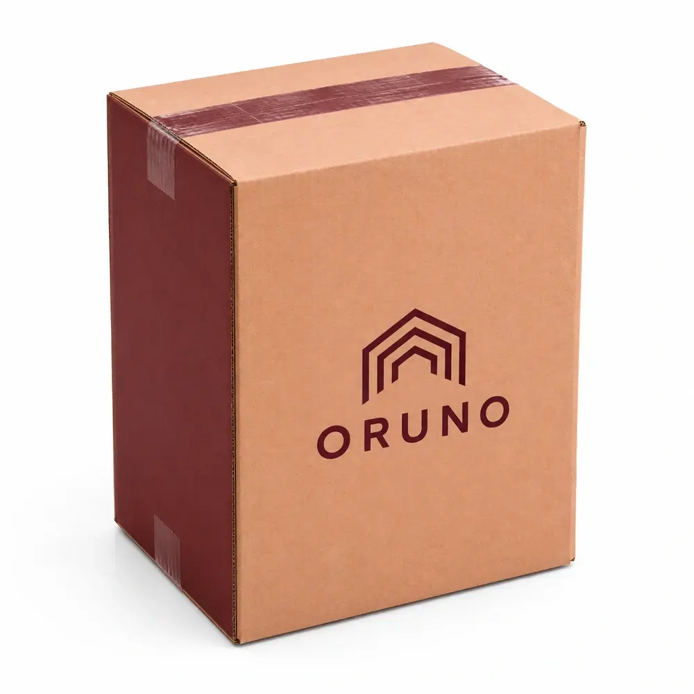 peach with burgundy accents regular slotted shippers with ORUNO logo printing on a white background