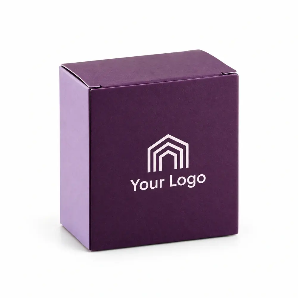 plum with lilac accents straight tuck cartons with Your Logo logo printing on a white background