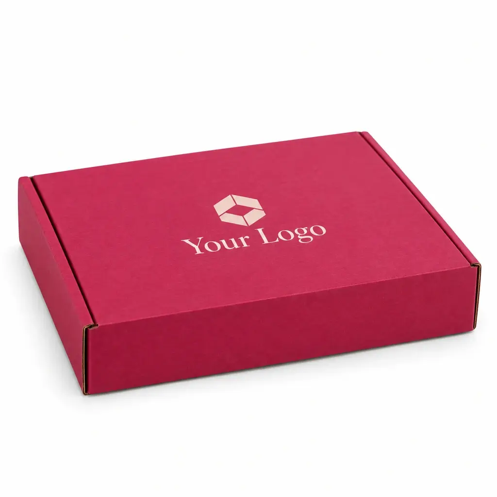 raspberry telescoping shipper with Your Logo logo printing on a white background