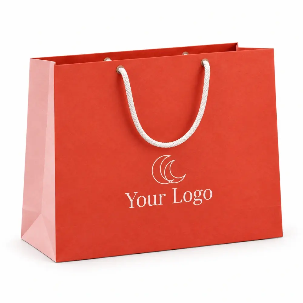 vermillion with pale pink accents cotton-cord shopping bags with Your Logo logo printing on a white background