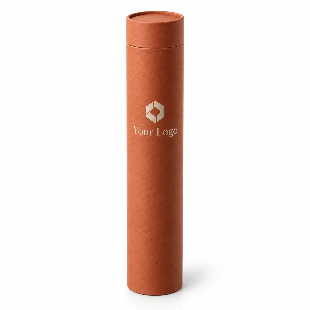 terracotta two-piece tube with Your Logo logo printing on a white background