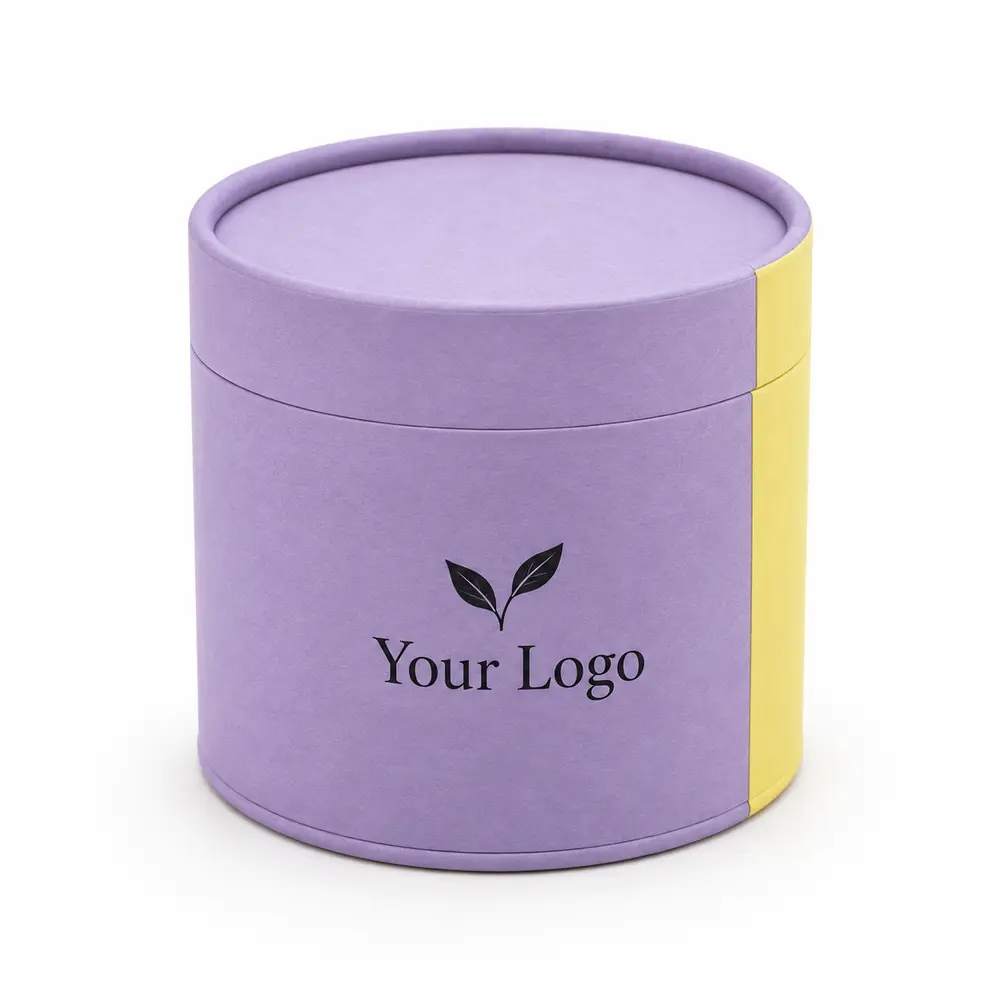 lavender with lemon yellow accents paper end-cap tubes with Your Logo logo printing on a white background