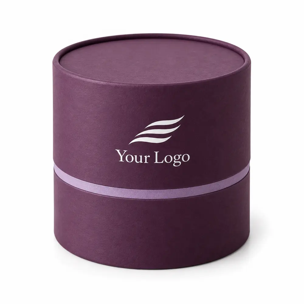 plum with lilac accents telescopic paper tubes with Your Logo logo printing on a white background