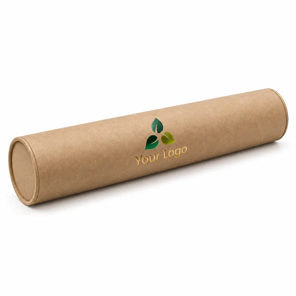natural kraft end-cap tube with Your Logo logo printing on a white background