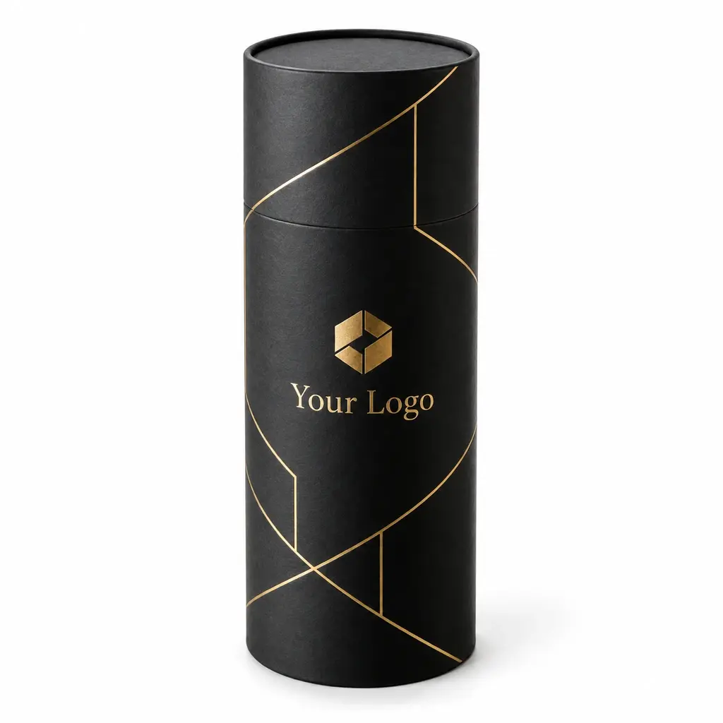 black telescopic tube with Your Logo logo printing on a white background