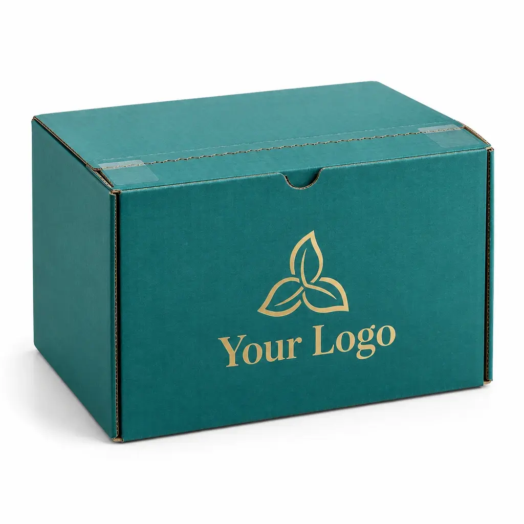 teal resealable shipper with Your Logo logo printing on a white background