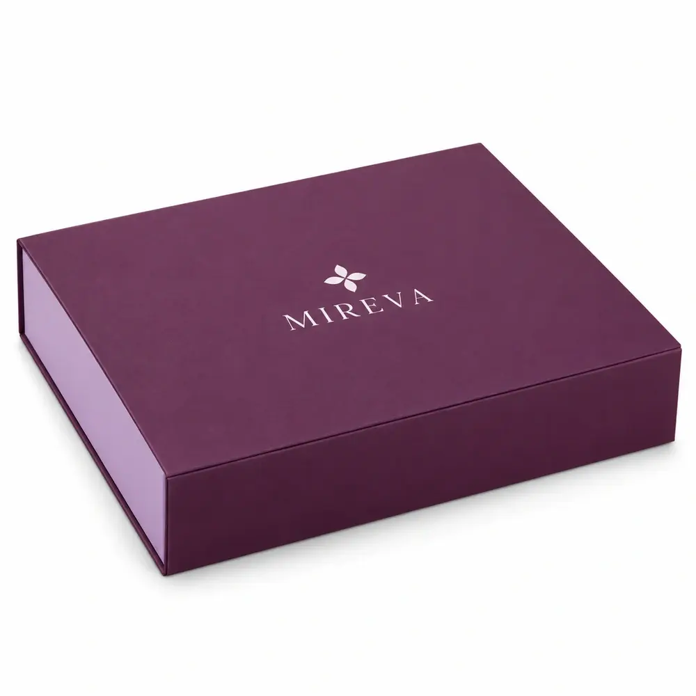 plum with lilac accents collapsible magnetic boxes with MIREVA logo printing on a white background