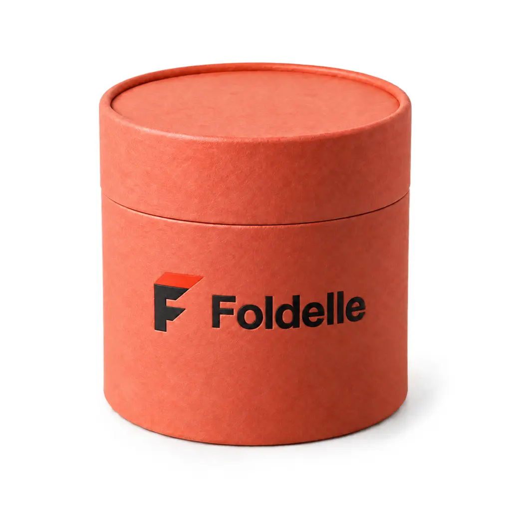 coral two-piece tube with Foldelle logo printing on a white background
