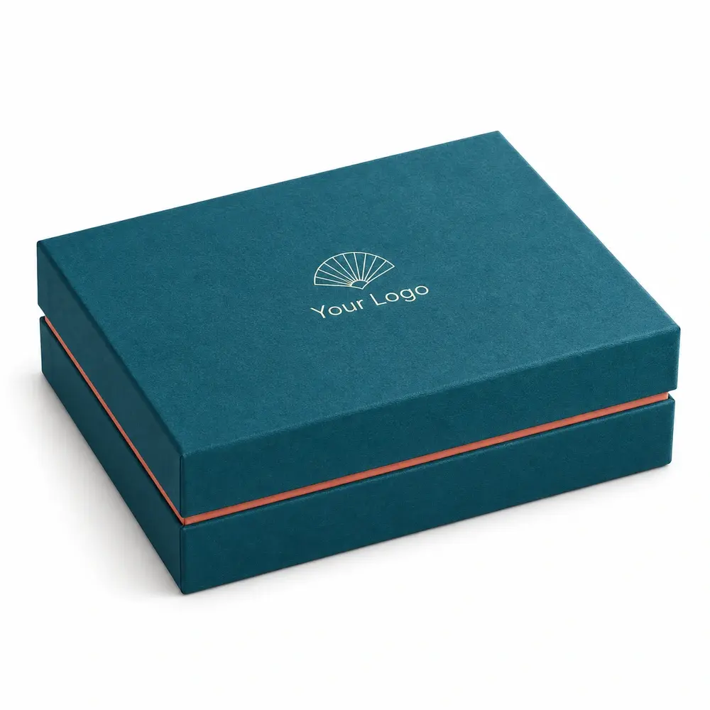 kingfisher teal with coral accents lid & base boxes with Your Logo logo printing on a white background