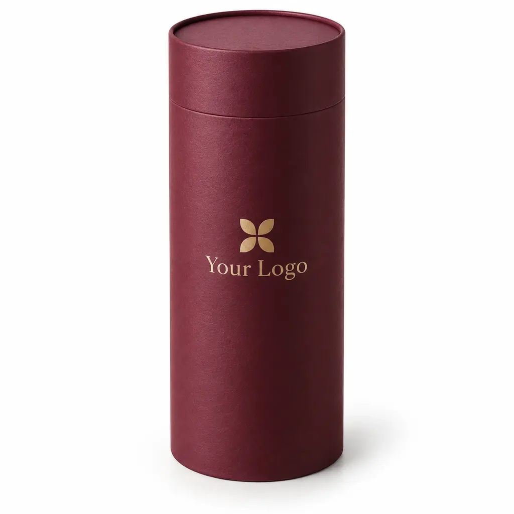claret two-piece tube with Your Logo logo printing on a white background