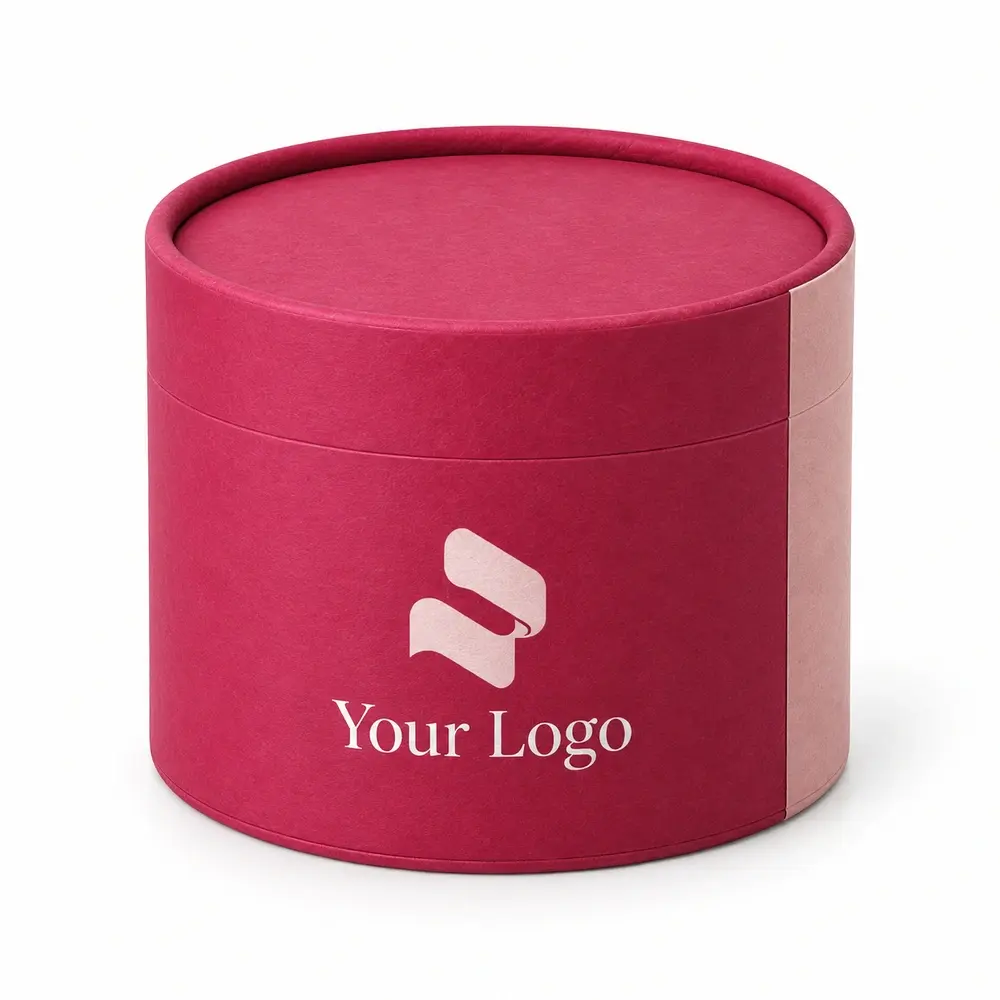 raspberry with blush accents paper end-cap tubes with Your Logo logo printing on a white background