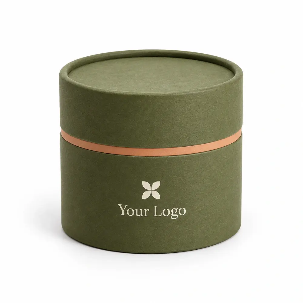 olive green with apricot accents shoulder paper tubes with Your Logo logo printing on a white background