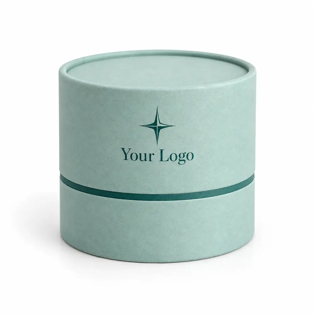seafoam with deep teal accents telescopic paper tubes with Your Logo logo printing on a white background