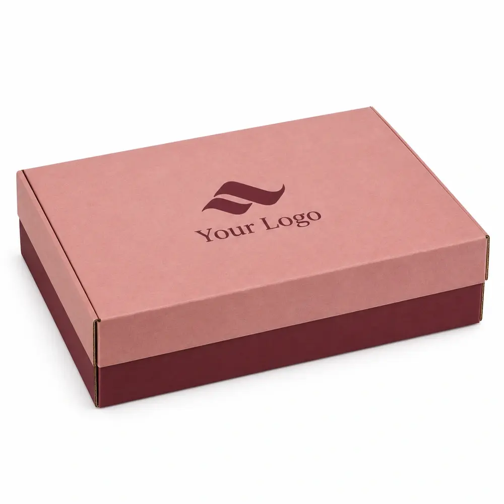 dusty rose with burgundy accents two-piece postal boxes with Your Logo logo printing on a white background