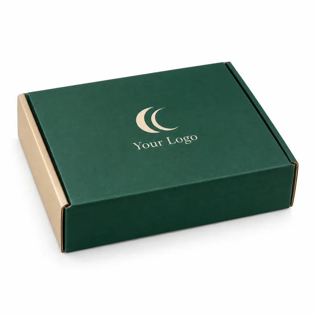 emerald with champagne accents wraparound mailers with Your Logo logo printing on a white background