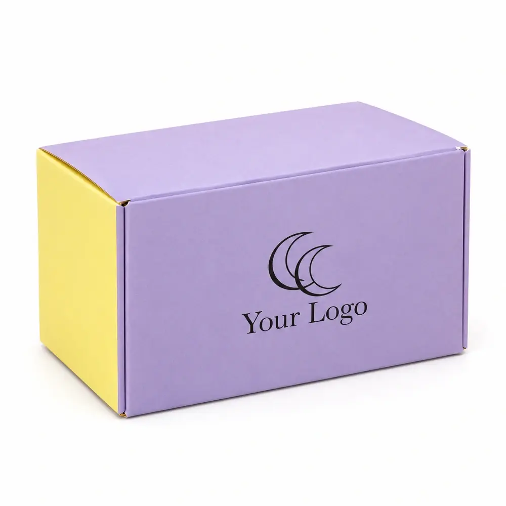 lavender with lemon yellow accents auto-lock base cartons with Your Logo logo printing on a white background