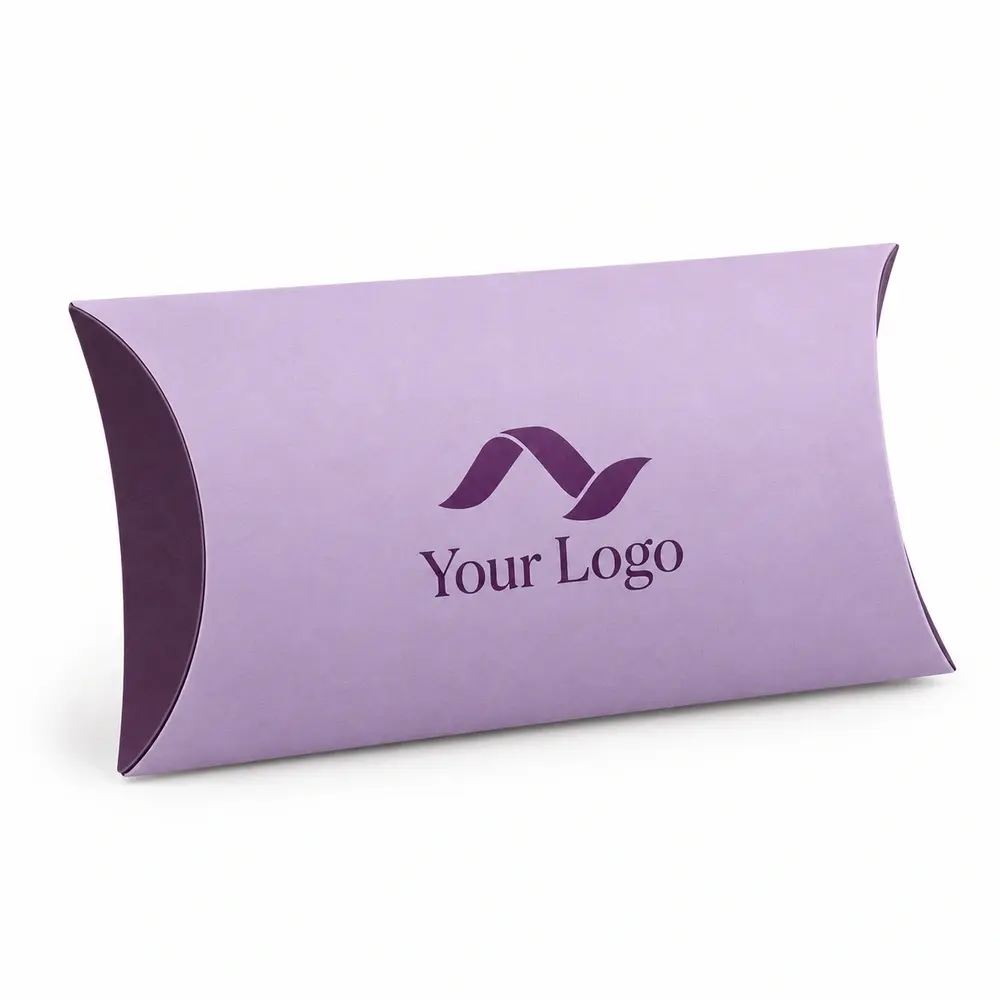 powder lilac with aubergine accents pillow packs with Your Logo logo printing on a white background