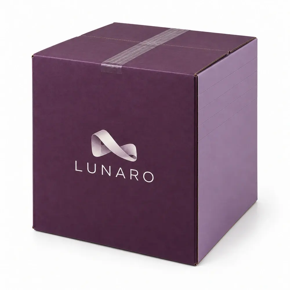 Alternate view of the plum with lilac accents adjustable-depth shippers with LUNARO artwork