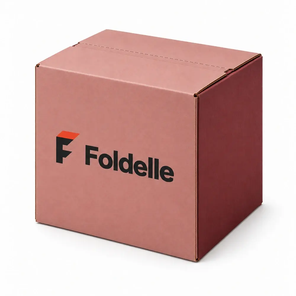 Alternate view of the dusty rose with burgundy accents return shipping cartons with Foldelle artwork