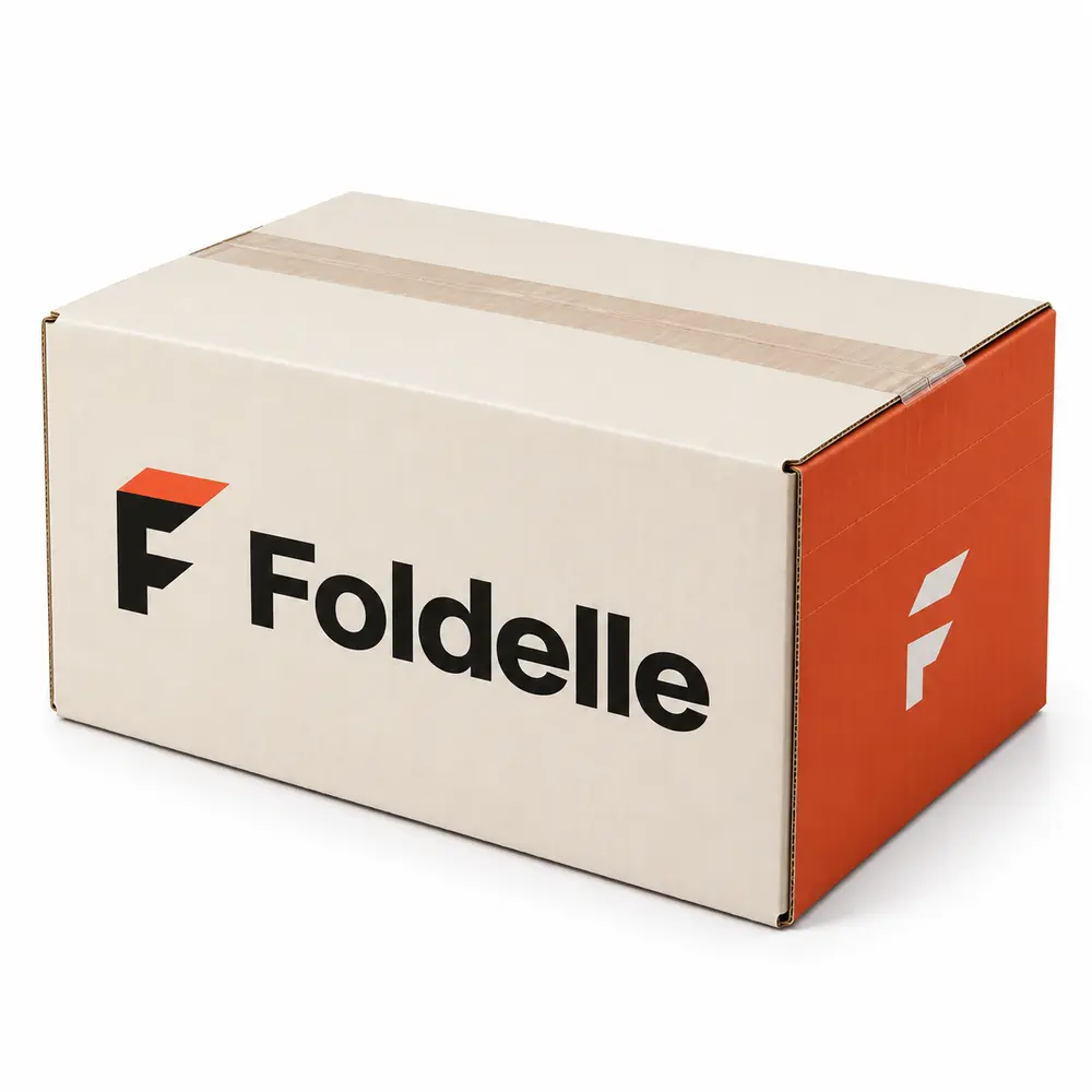 Alternate view of the ivory with terracotta accents adjustable-depth shippers with Foldelle artwork
