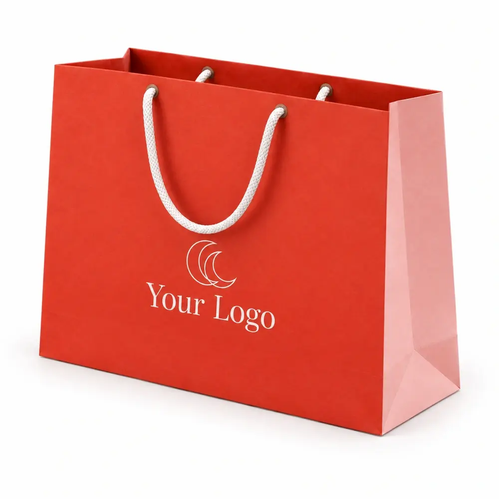 Alternate view of the vermillion with pale pink accents cotton-cord shopping bags with Your Logo artwork